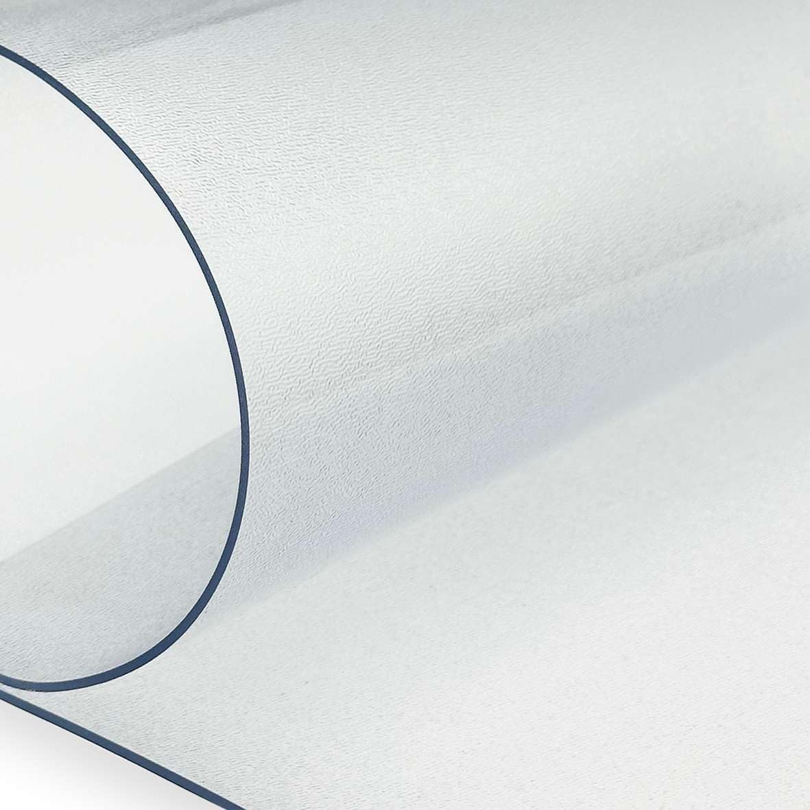Frosted transparent desk mat with subtle textured surface showing rolled corner detail