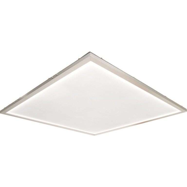 LED ceiling panel light 600x600 in neutral white color with slim silver frame