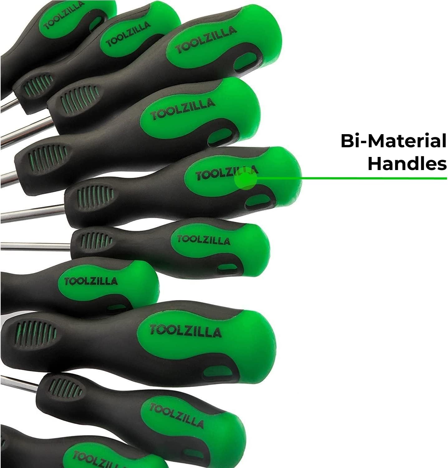 TOOLZILLA PRO Magnetic Screwdriver Set with bi-material black and green handles