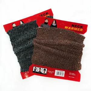 Classic rib knit multi-layered neck warmers snoods in brown and grey on red packaging
