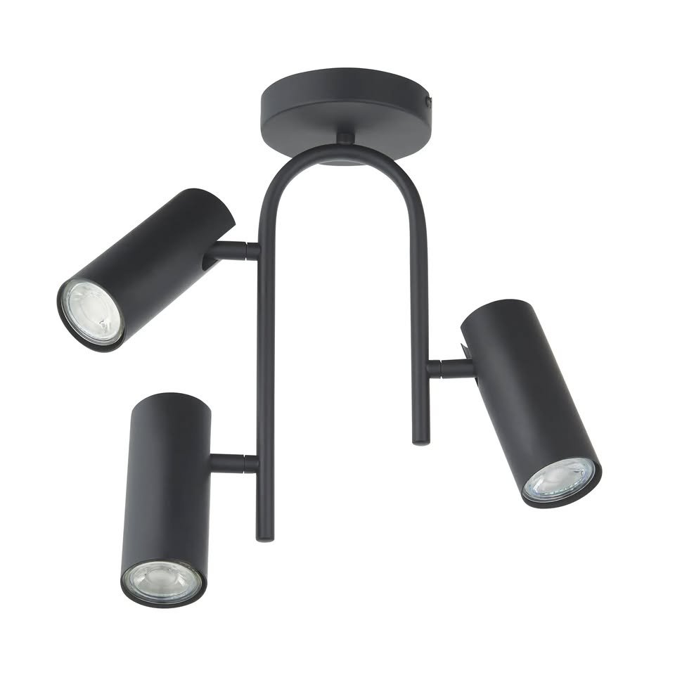Modus 3-Light Matt Black Ceiling Spotlight with cylindrical adjustable shades