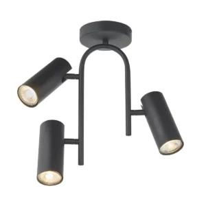 Modus 3-light matt black ceiling spotlight with adjustable cylindrical heads in black finish