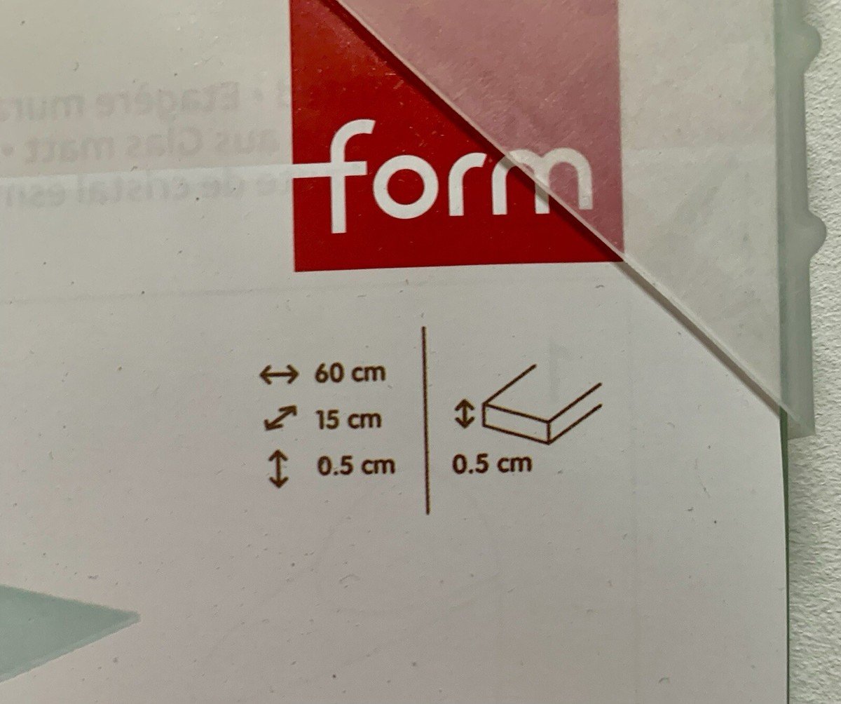 Form Eono Frosted Glass Rectangular Floating Shelf in 60cm by 15cm size with frosted glass material