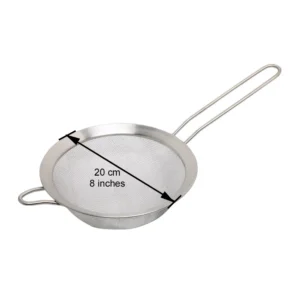 Mesh sieve strainer with fine stainless steel mesh and two handles, 20 cm diameter size