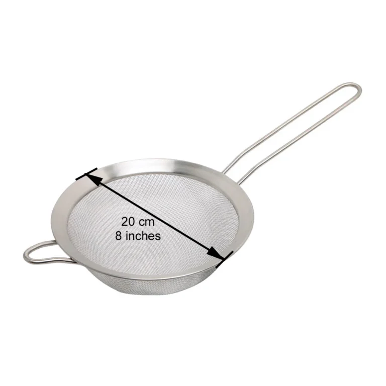 Mesh sieve strainer with fine stainless steel mesh and two handles, 20 cm diameter size