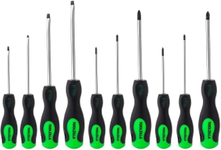 TOOLZILLA PRO Magnetic Screwdriver Set 10 piece with black and green handles lined up