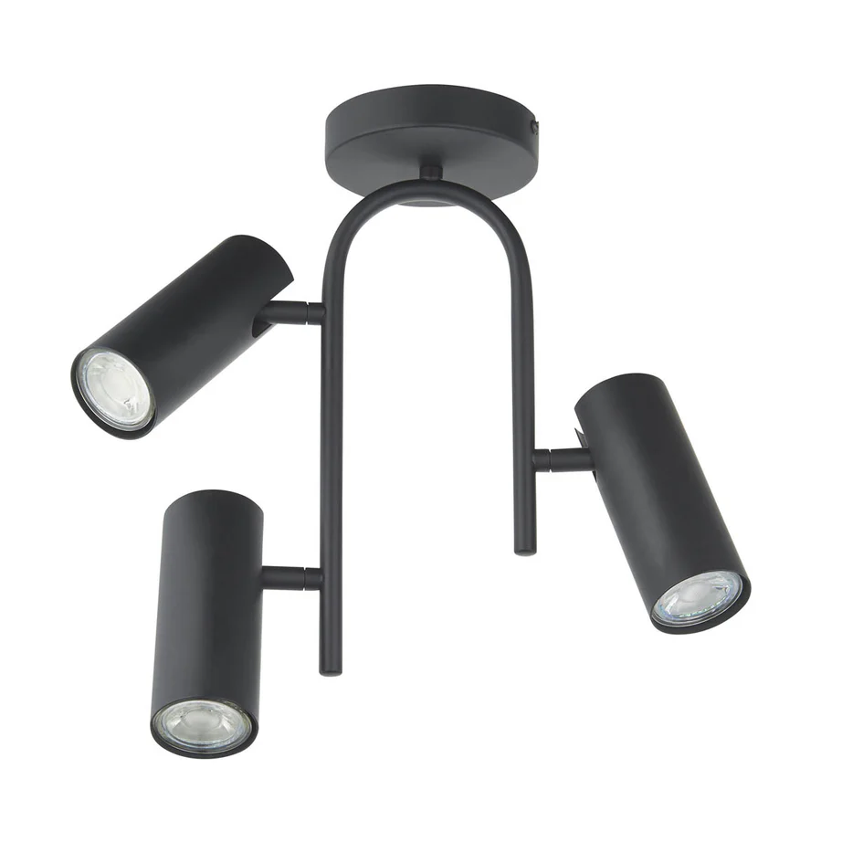 Modus 3-light matt black ceiling spotlight with adjustable cylinder heads
