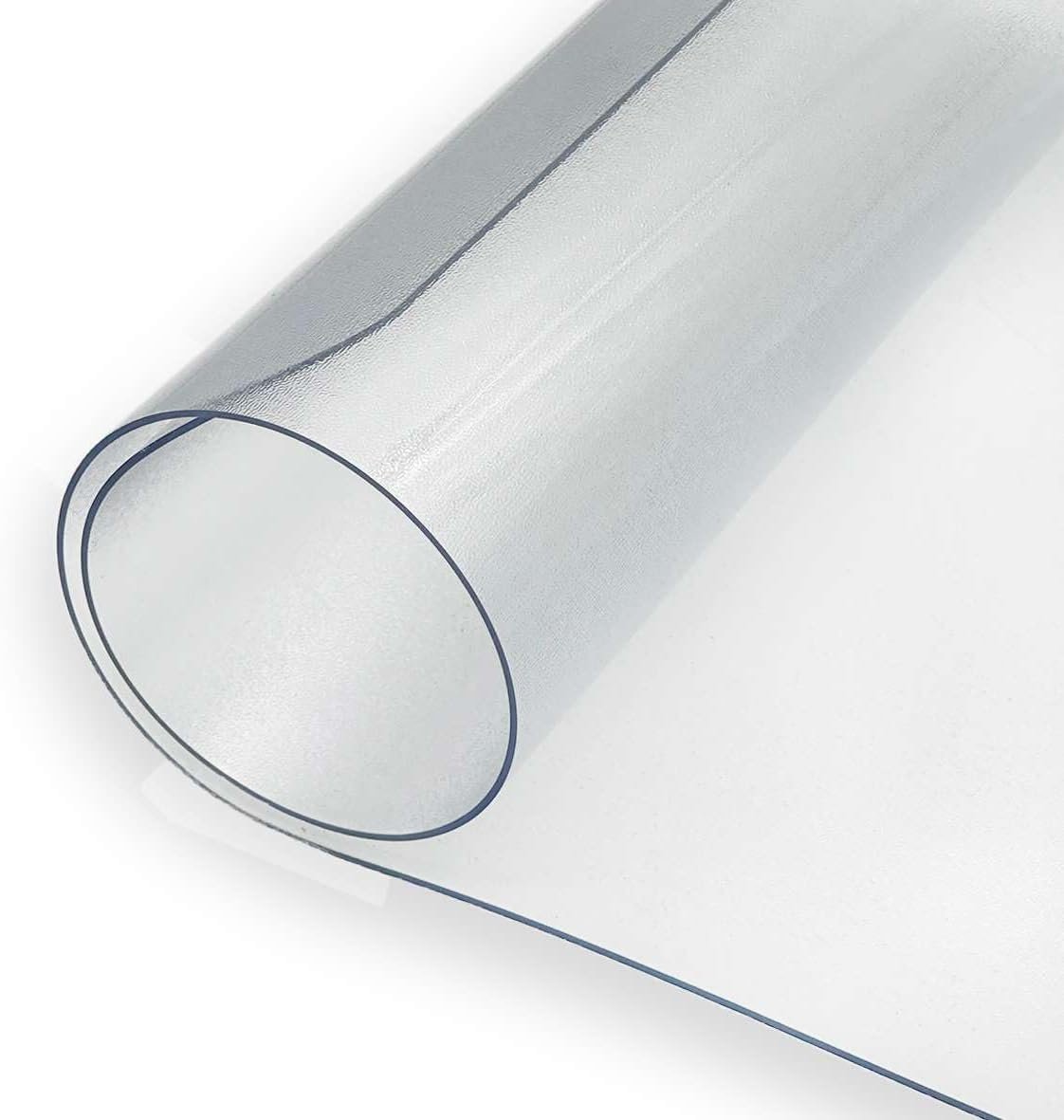 Frosted transparent desk mat rolled showing texture and flexibility