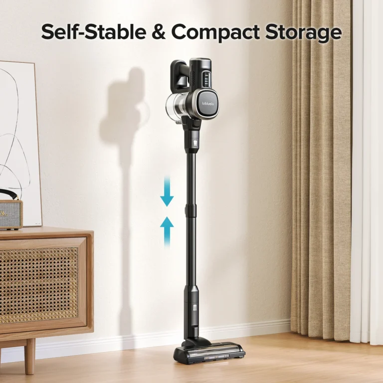 Black and silver vacuum cleaner with long slim body, detachable cleaning head